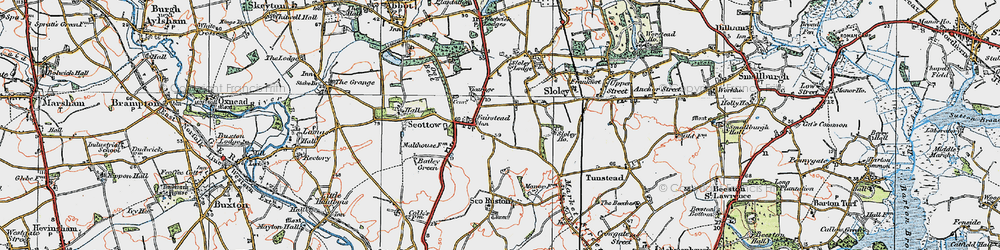 Old map of Scottow in 1922
