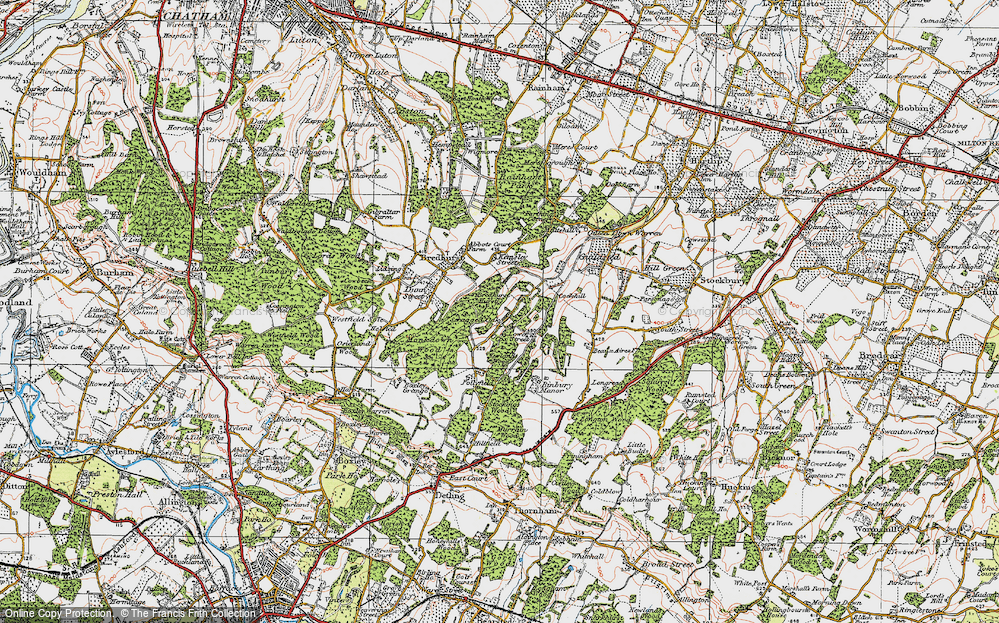 Old Map of Historic Map covering Bredhurst Hurst in 1921