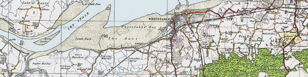 Old map of Whitstable Bay in 1920