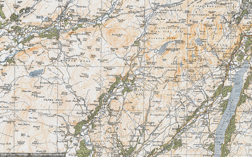 Old Map of Historic Map covering Brandy Crag in 1925