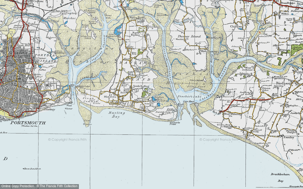 Old Map of Historic Map covering Chichester Harbour in 1919