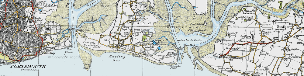 Old map of Chichester Harbour in 1919