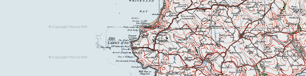 Old map of Sennen in 1919