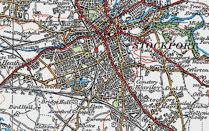 Old map of Shaw Heath in 1923