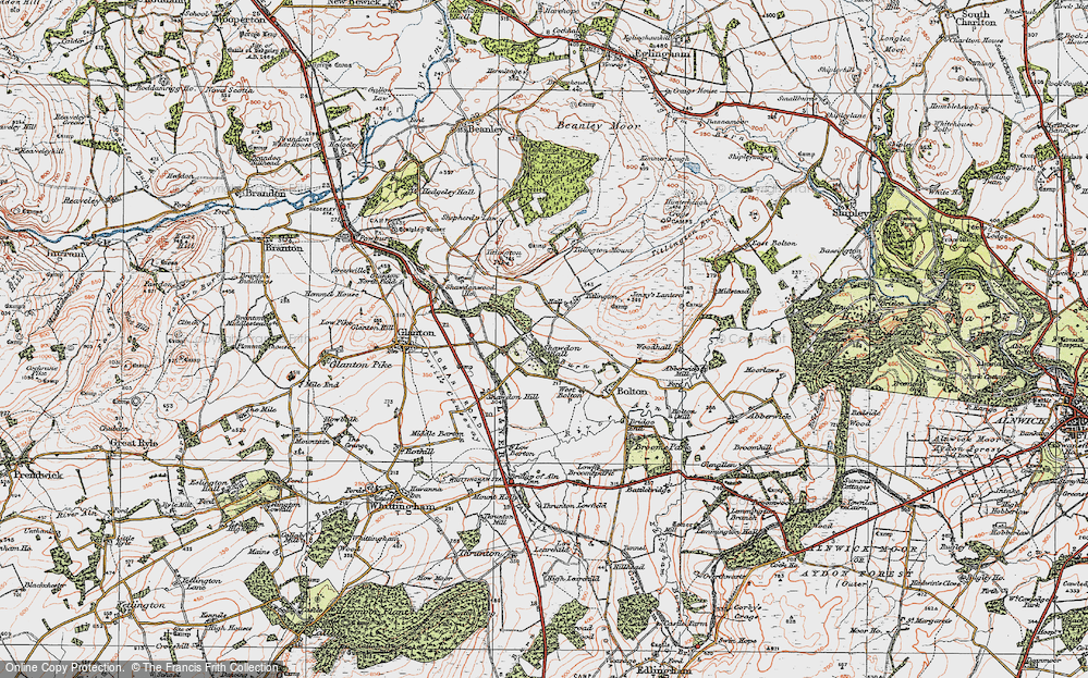 Old Map of Historic Map covering Shawdon Burn in 1926