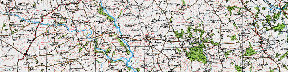 Old map of Shebbear in 1919