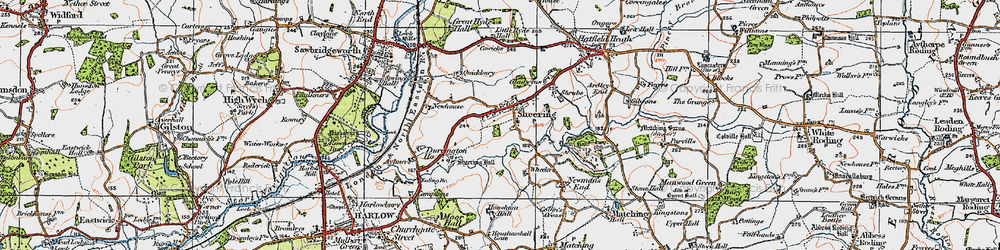 Old map of Sheering in 1919