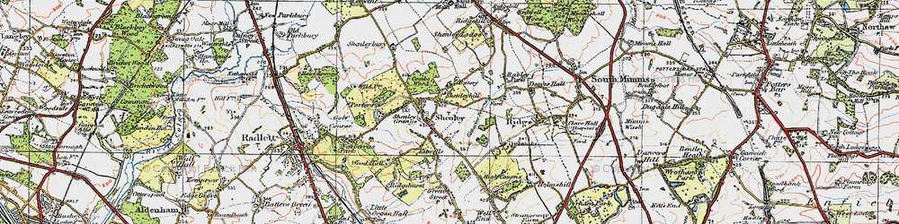 Old map of Shenley in 1920
