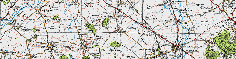 Old map of Shenley Brook End in 1919