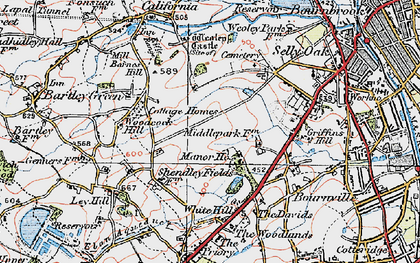 Old map of Shenley Fields in 1921
