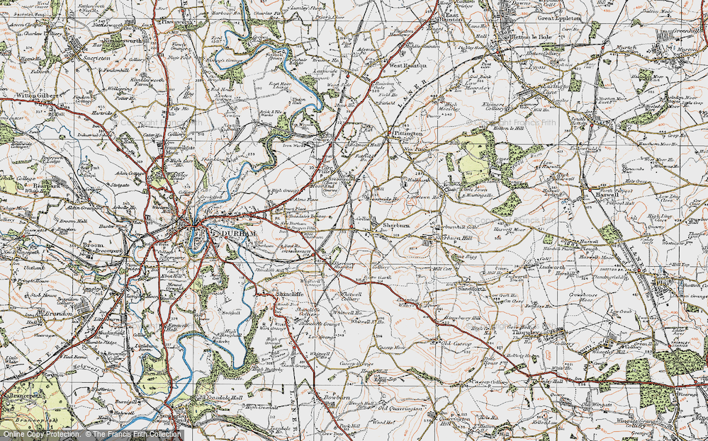 Old Map of Historic Map covering Broomside Ho in 1925
