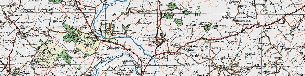 Old map of Sherington in 1919