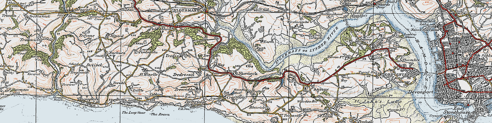 Old map of Sheviock in 1919