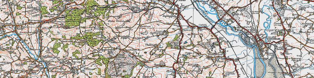 Old map of Shillingford Abbot in 1919
