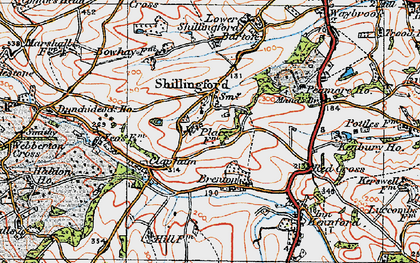 Old map of Shillingford St George in 1919