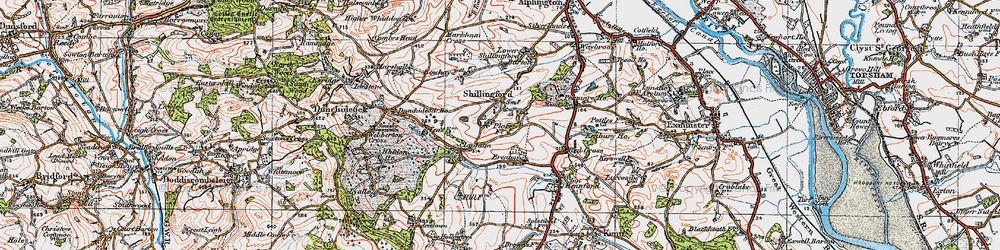 Old map of Shillingford St George in 1919