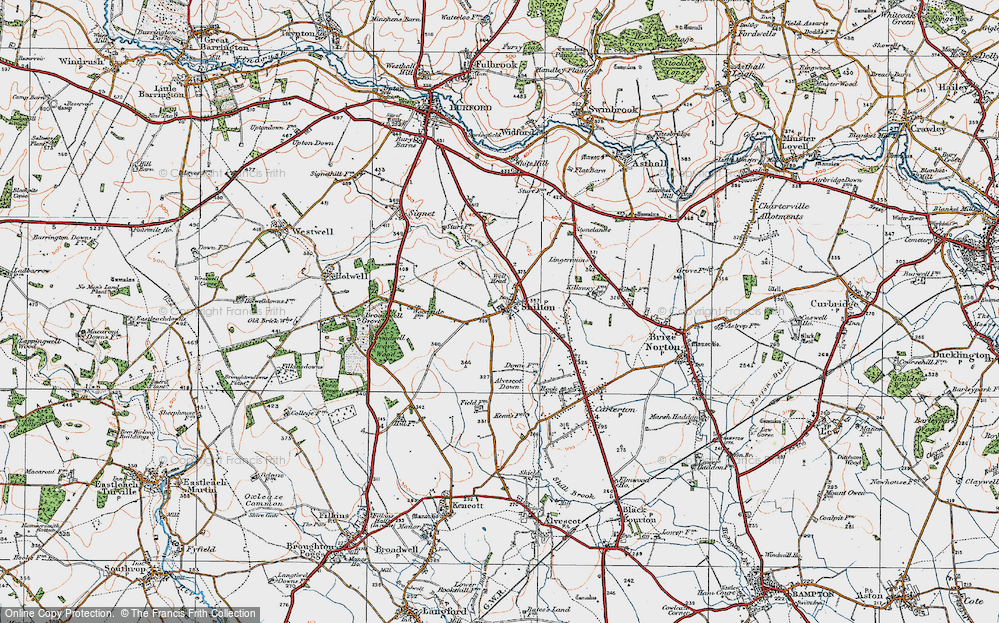 Old Map of Historic Map covering Bradwell Grove Wood in 1919
