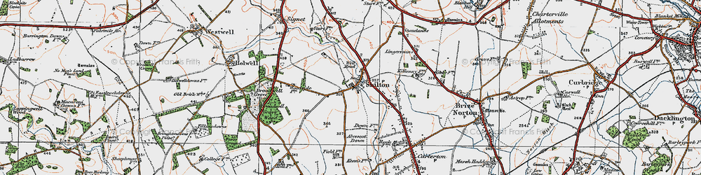 Old map of Bradwell Grove Wood in 1919