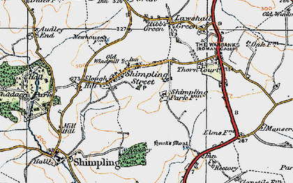 Old map of Shimpling Street in 1921