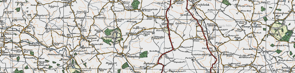 Old map of Shimpling Street in 1921