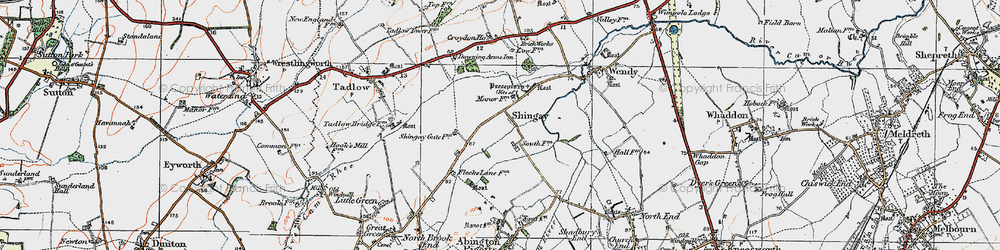 Old map of Shingay in 1919