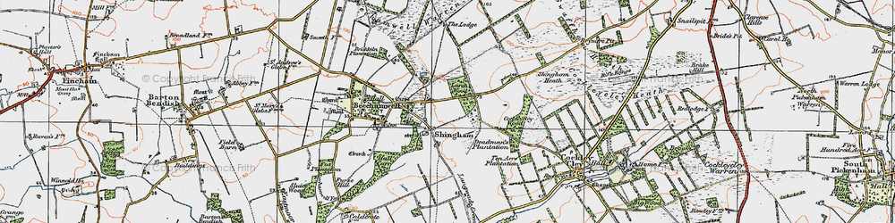 Old map of Shingham in 1921