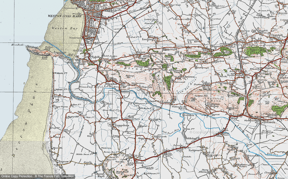 Old Map of Historic Map covering Bleadon Hill in 1919