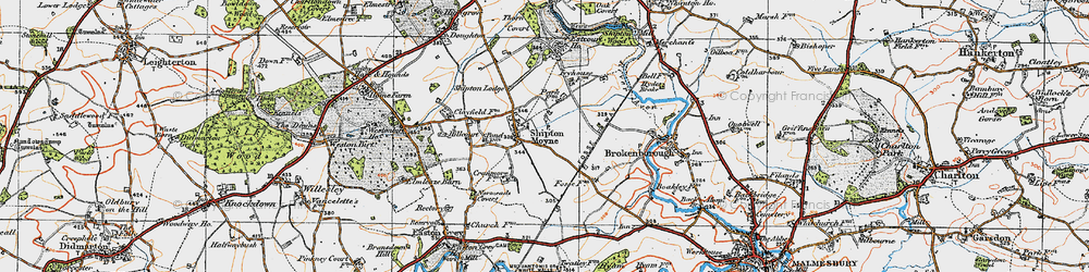 Old map of Shipton Moyne in 1919