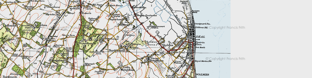 Old map of Sholden in 1920