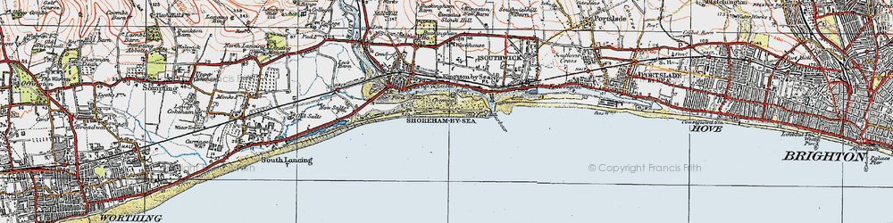 Old map of Shoreham Beach in 1920