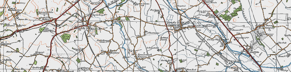 Old map of Shorncote in 1919