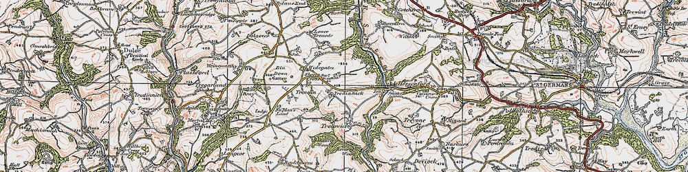 Old map of Shortacross in 1919