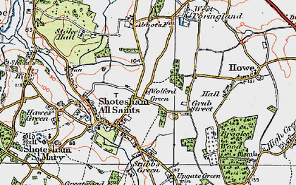 Old map of Shotesham in 1922