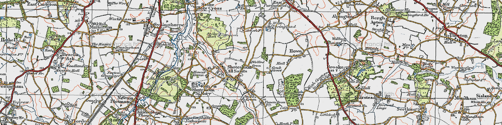 Old map of Shotesham in 1922
