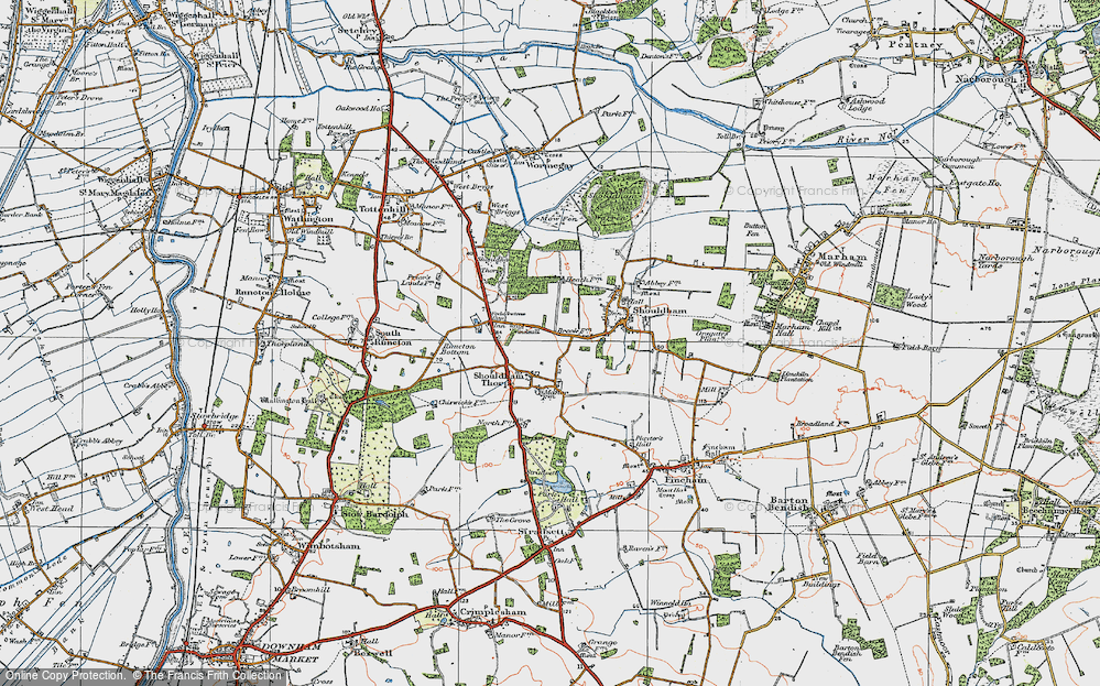 Old Map of Shouldham Thorpe, 1922 in 1922