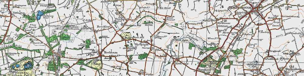 Old map of Shropham in 1920