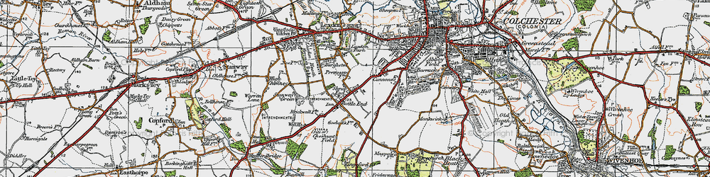 Old map of Shrub End in 1921