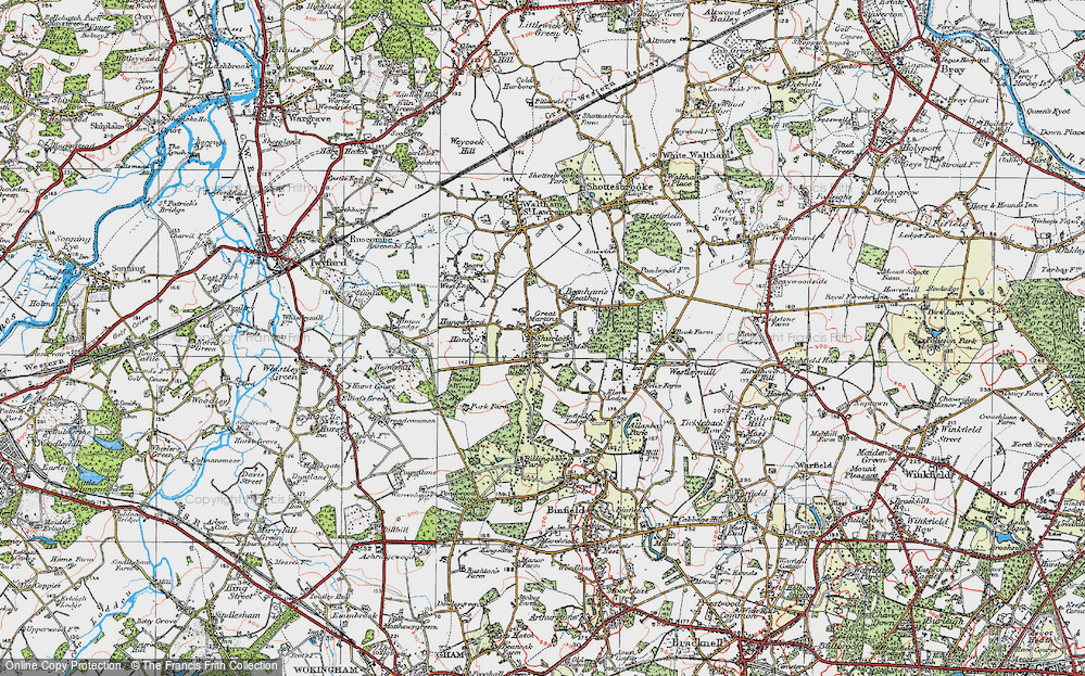 Old Map of Historic Map covering Binfield Lodge in 1919