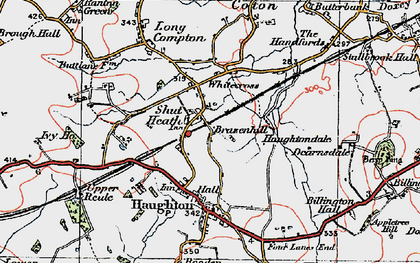 Old map of Shut Heath in 1921