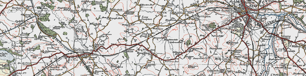 Old map of Shut Heath in 1921