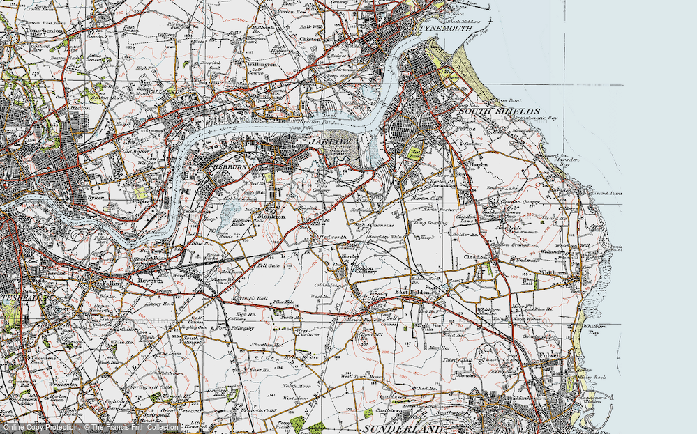 Old Map of Simonside, 1925 in 1925