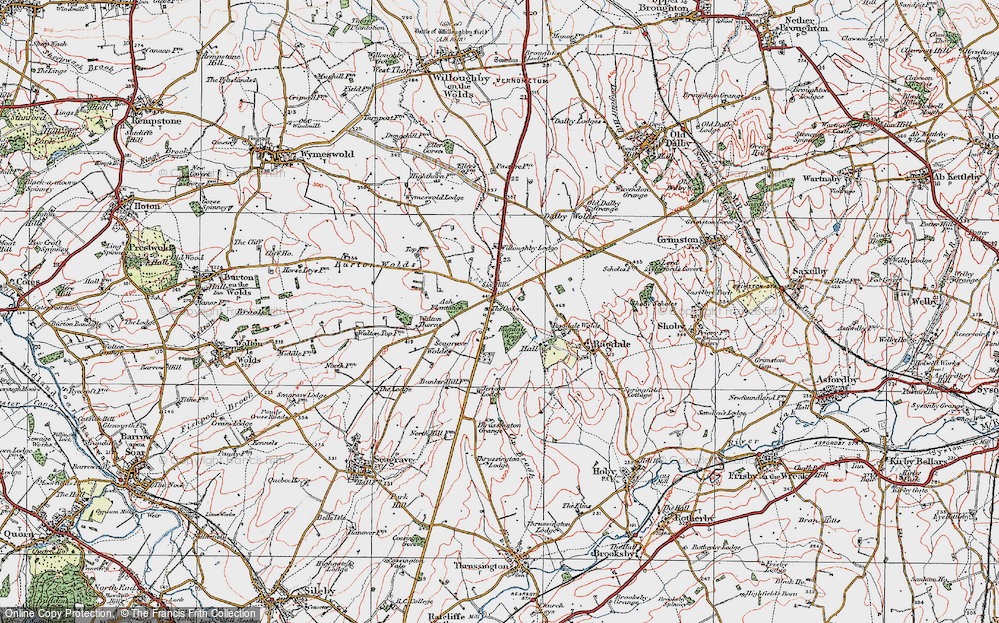 Old Map of Historic Map covering Burton Wolds in 1921
