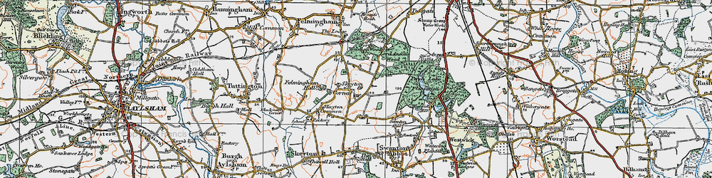 Old map of Felmingham Hall (Hotel) in 1922