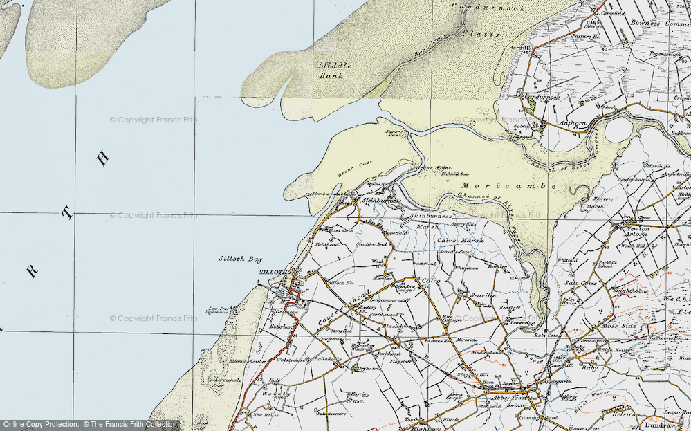 Old Map of Historic Map covering Grune Point in 1925