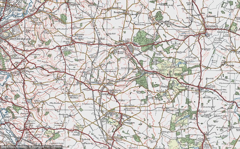 Old Map of Slade Hooton, 1923 in 1923