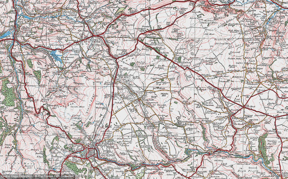 Old Map of Historic Map covering Batham Gate (Roman Road) in 1923