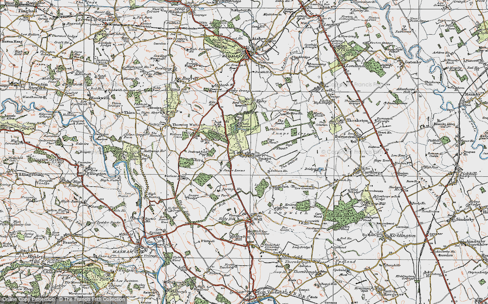 Old Map of Historic Map covering Bogs Plantn in 1925