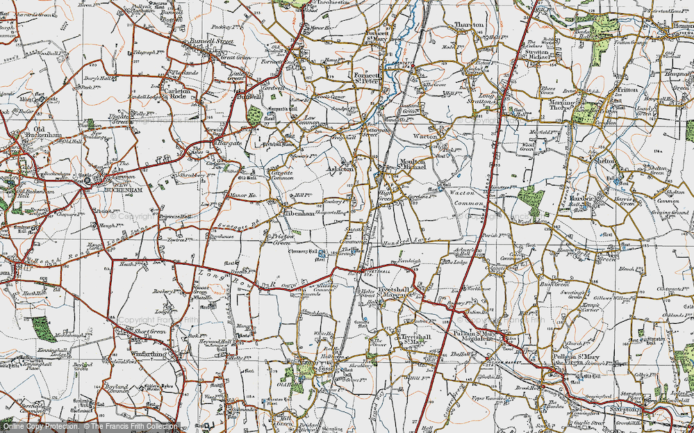 Old Map of Historic Map covering Tibenham Airfield in 1921
