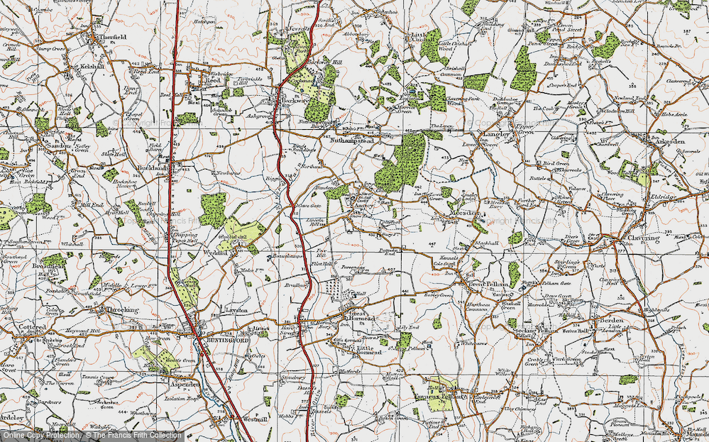 Old Map of Historic Map covering Anstey Bury in 1919