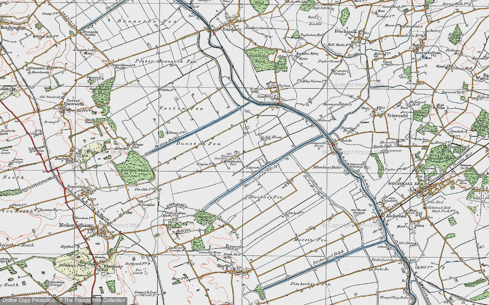 Old Map of Historic Map covering Metheringham Fen in 1923